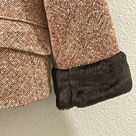 THE LIMITED New Wool Blend Tweed Vintage Blazer Faux Fur Trim Brown Size 12 - Picture 5 of 11
